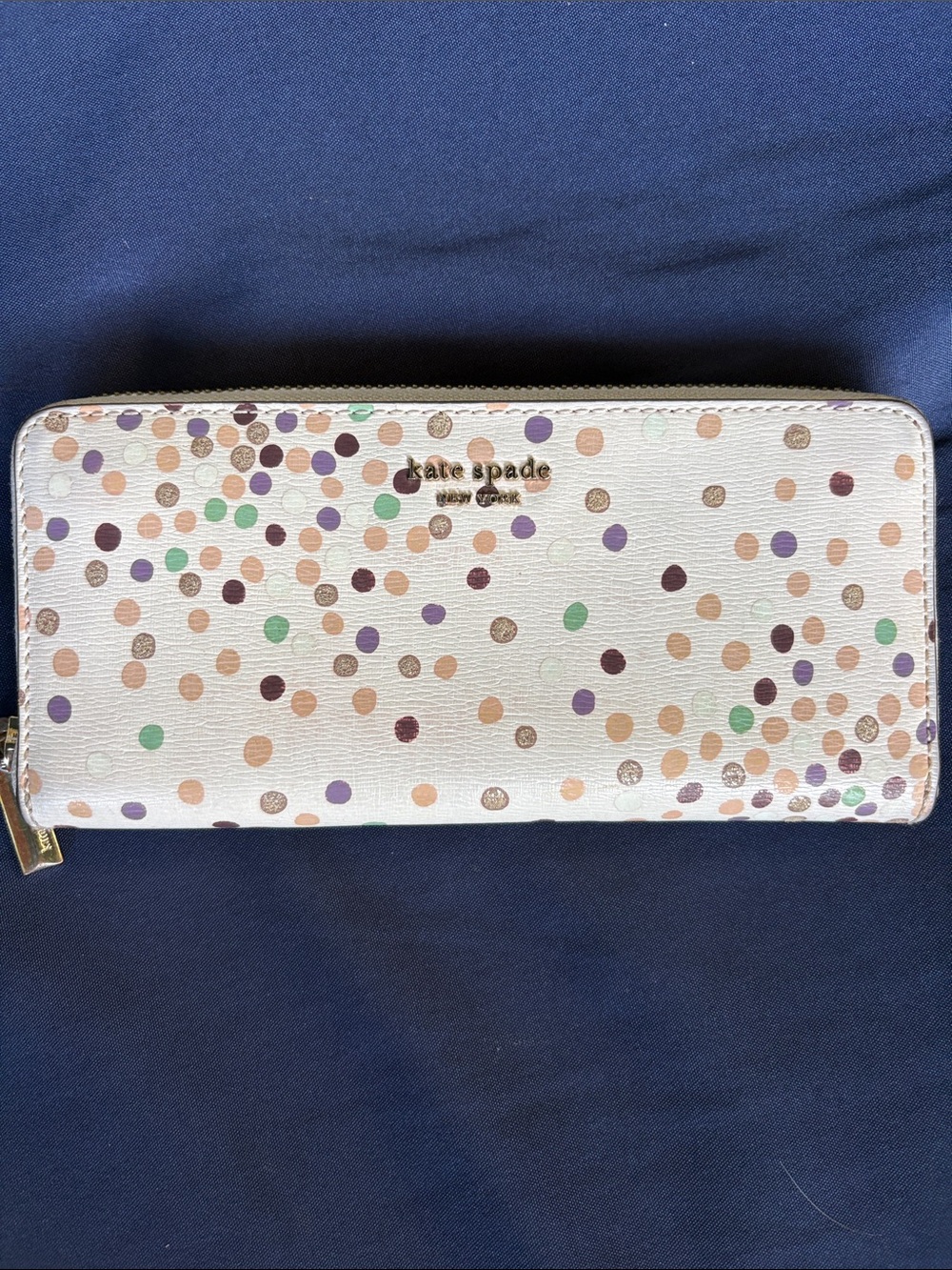 kate spade White Confetti Dot Zip Wallet with Multicolor Spots
